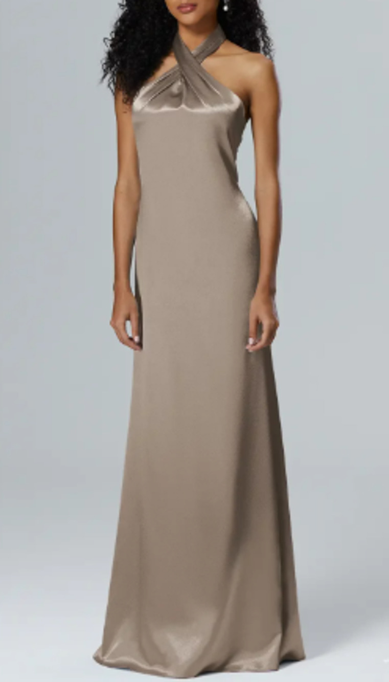 AW BRIDAL 4 S Timber Wolf Serena satin bridesmaid formal maxi dress NEW B24